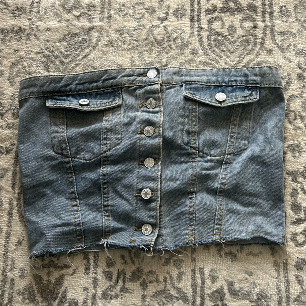 Strapless denim button up top
